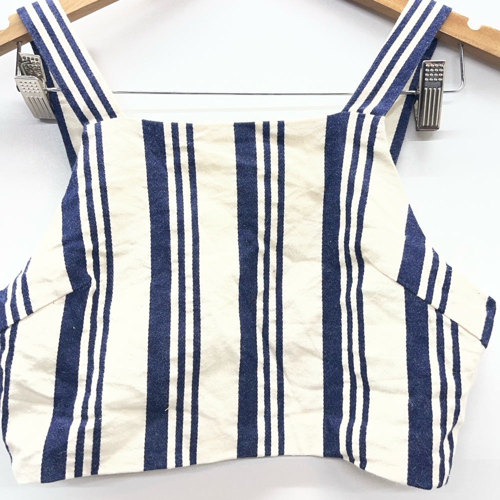 Lunik‎ Striped Navy and Cream Crop Top